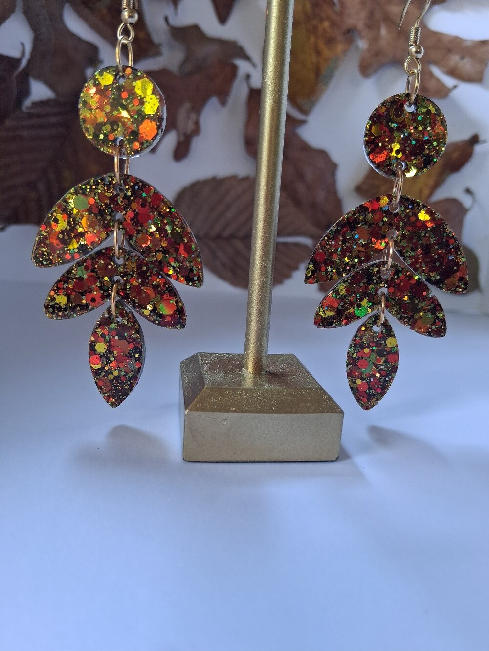 ✨ Autumn’s Fallen Spark- Hand Crafted Sparkle Leaf Earrings